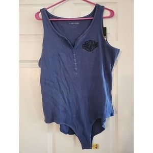 nwt Harley Davidson Women's Blue Iron Bond Henley Ribbed Bodysuit